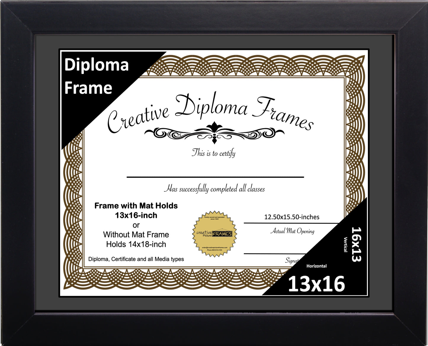 Manhattan Black Diploma Frame with Mat