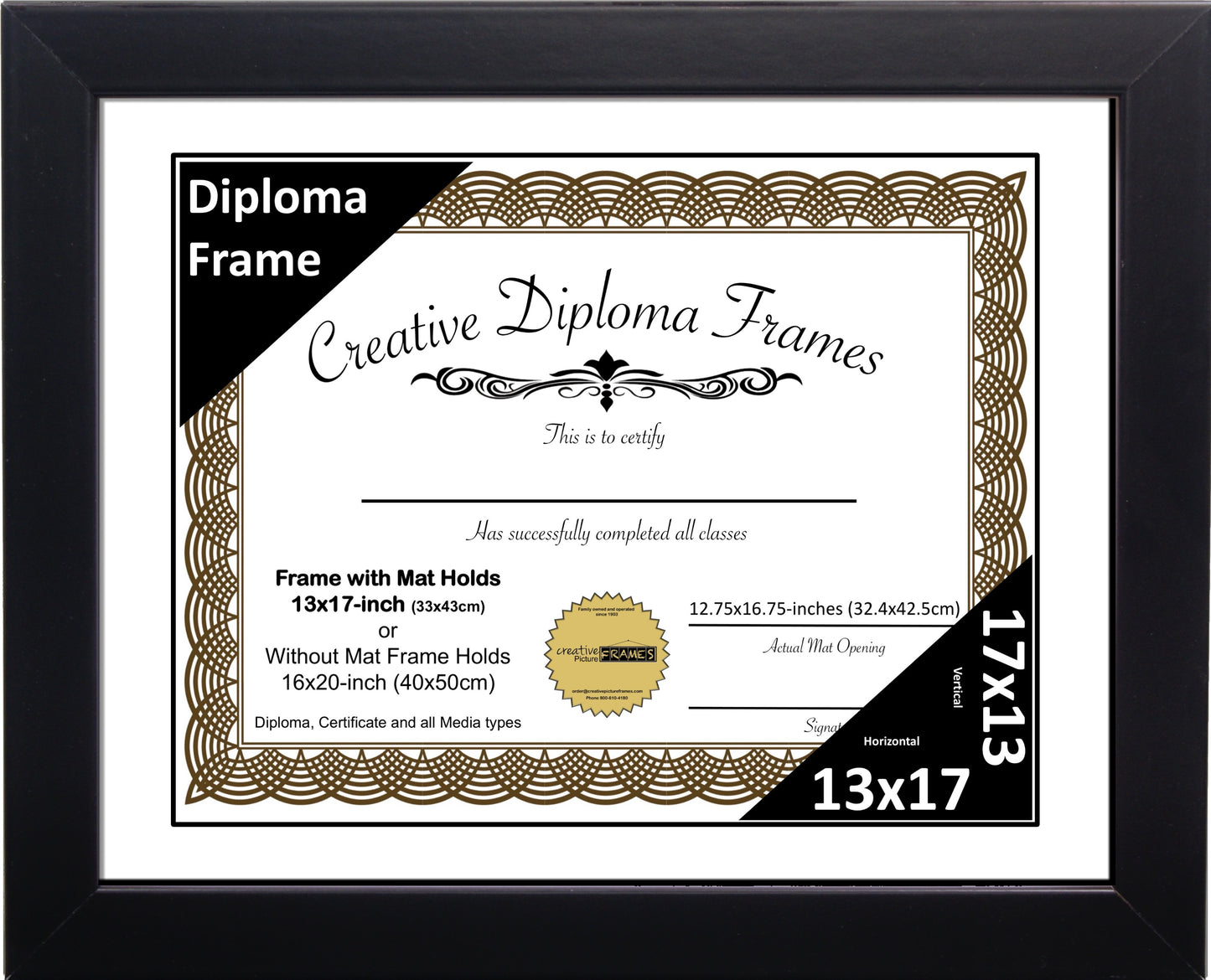Manhattan Black Diploma Frame with Mat