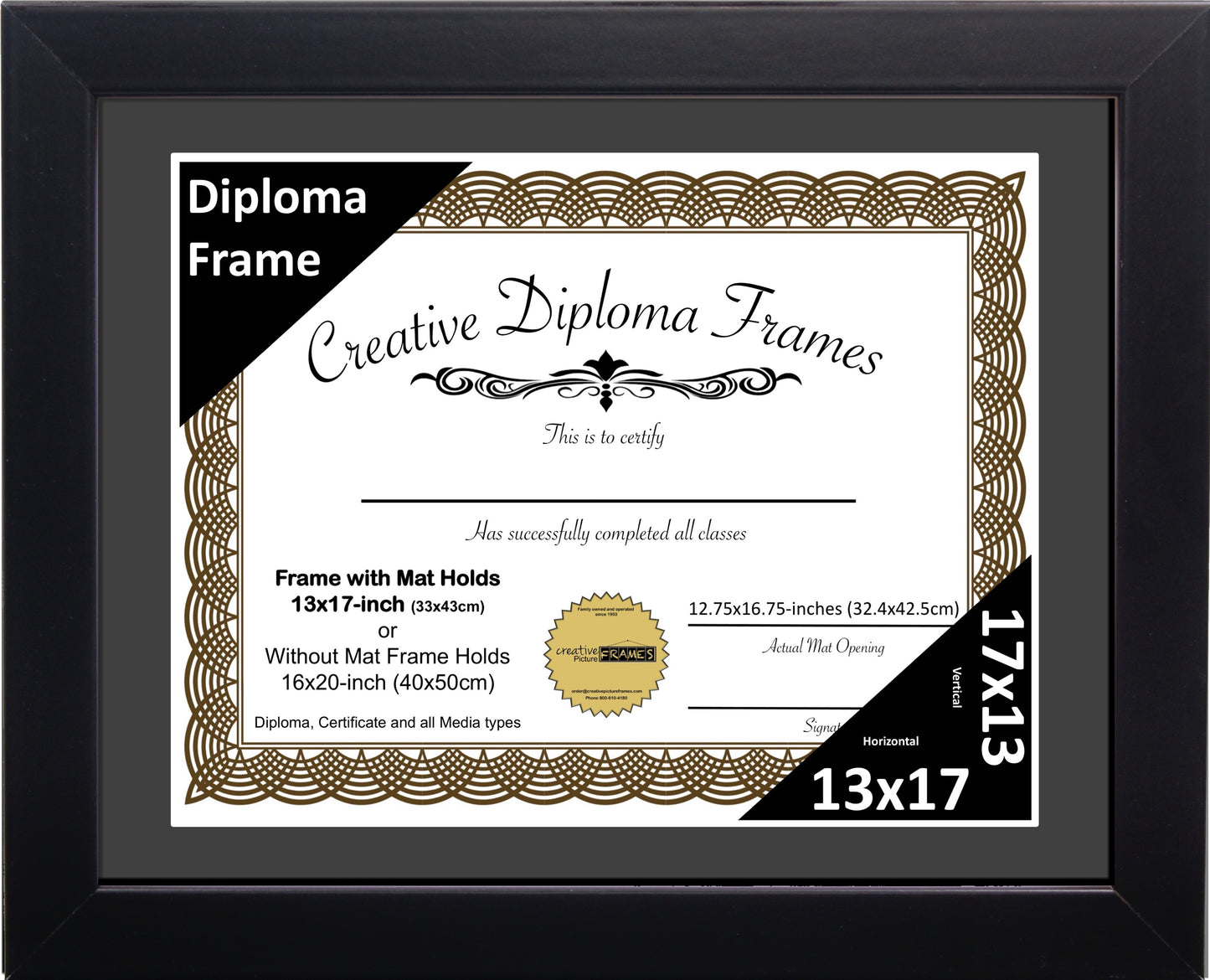 Manhattan Black Diploma Frame with Mat