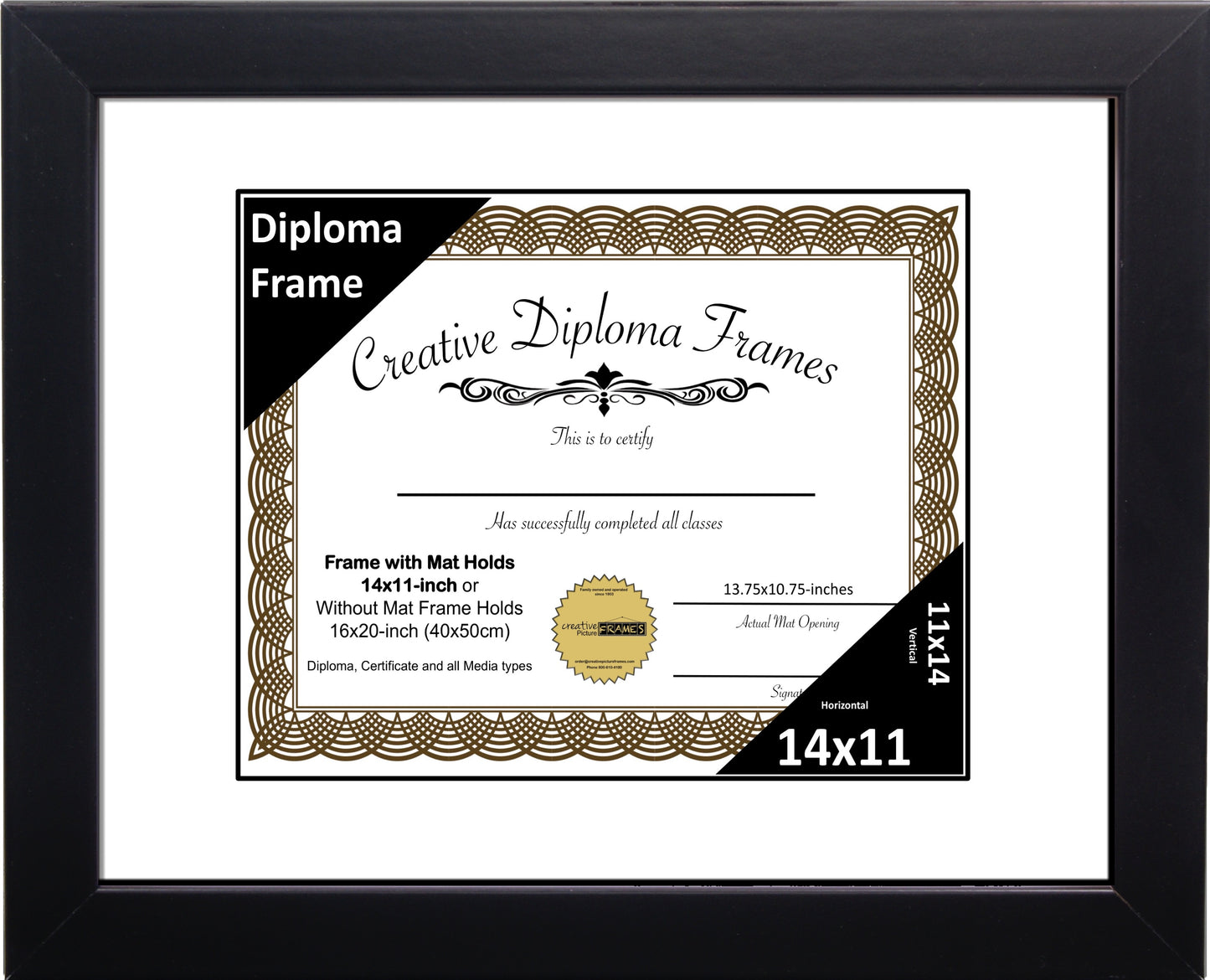 Manhattan Black Diploma Frame with Mat
