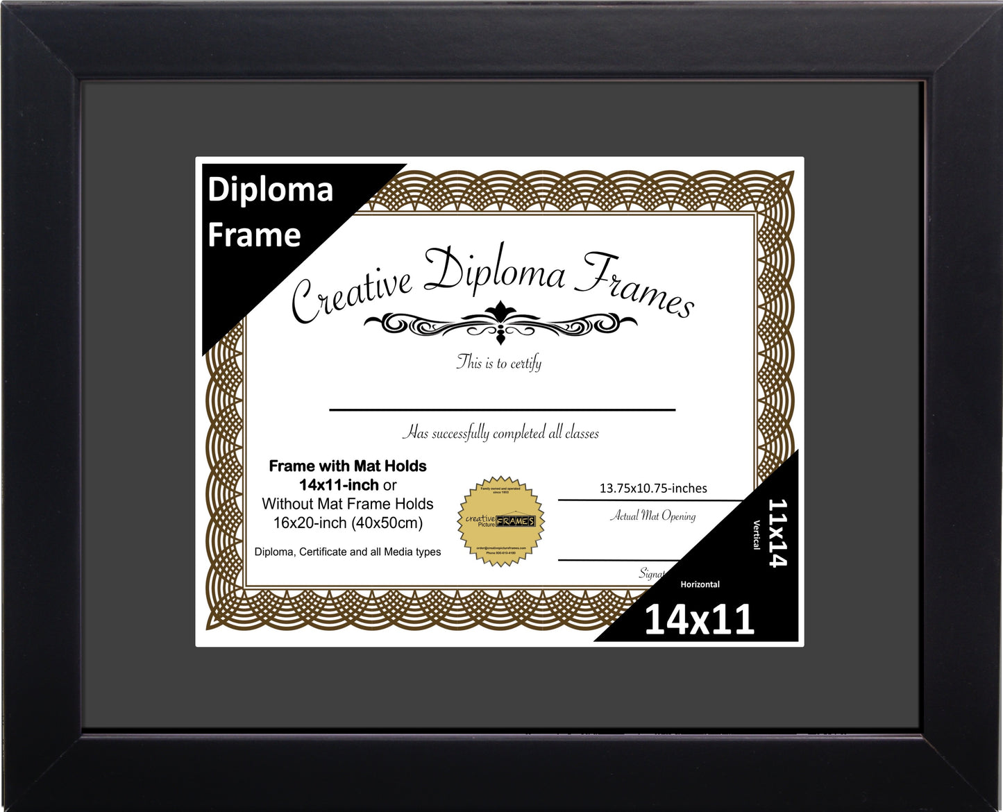 Manhattan Black Diploma Frame with Mat