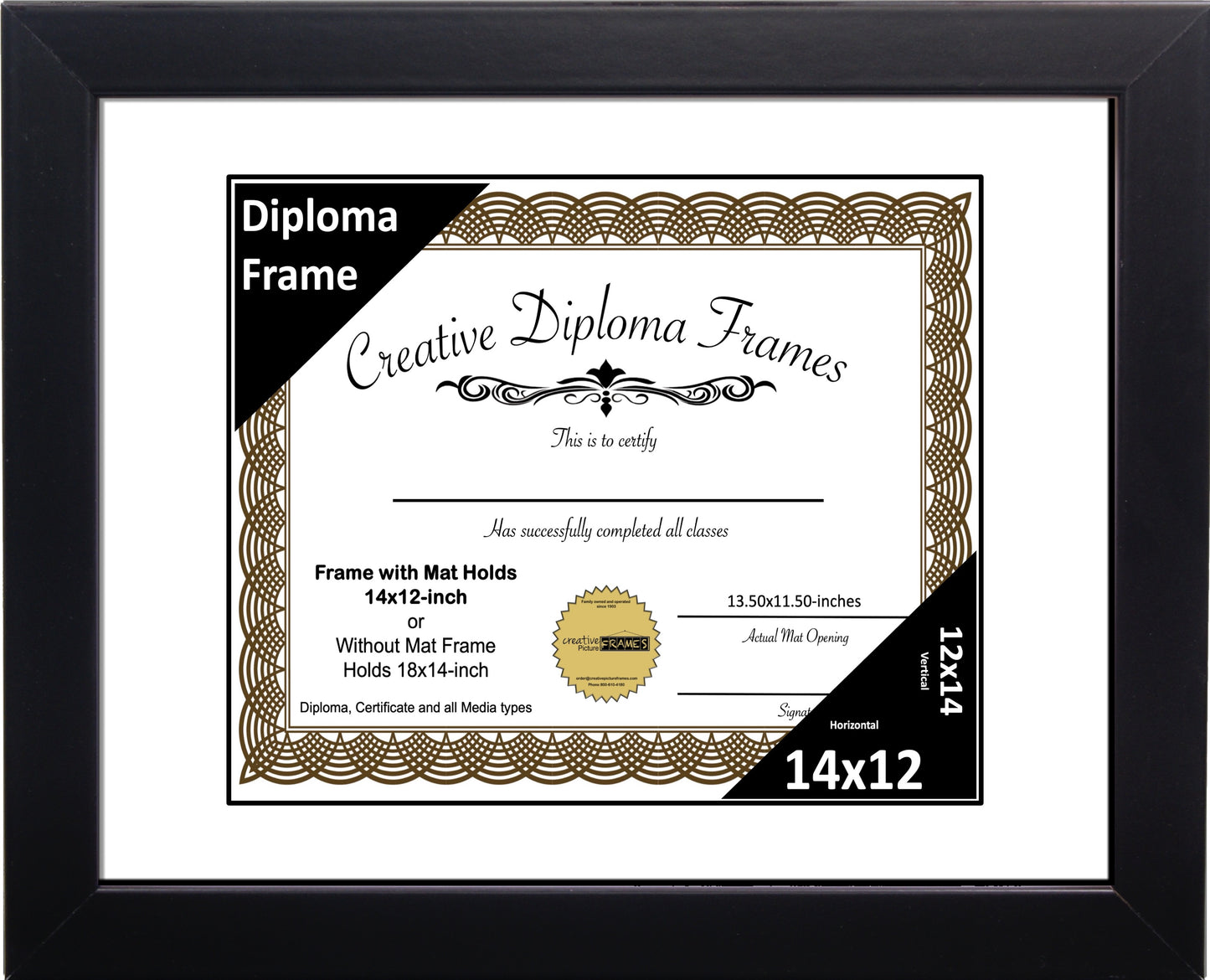 Manhattan Black Diploma Frame with Mat