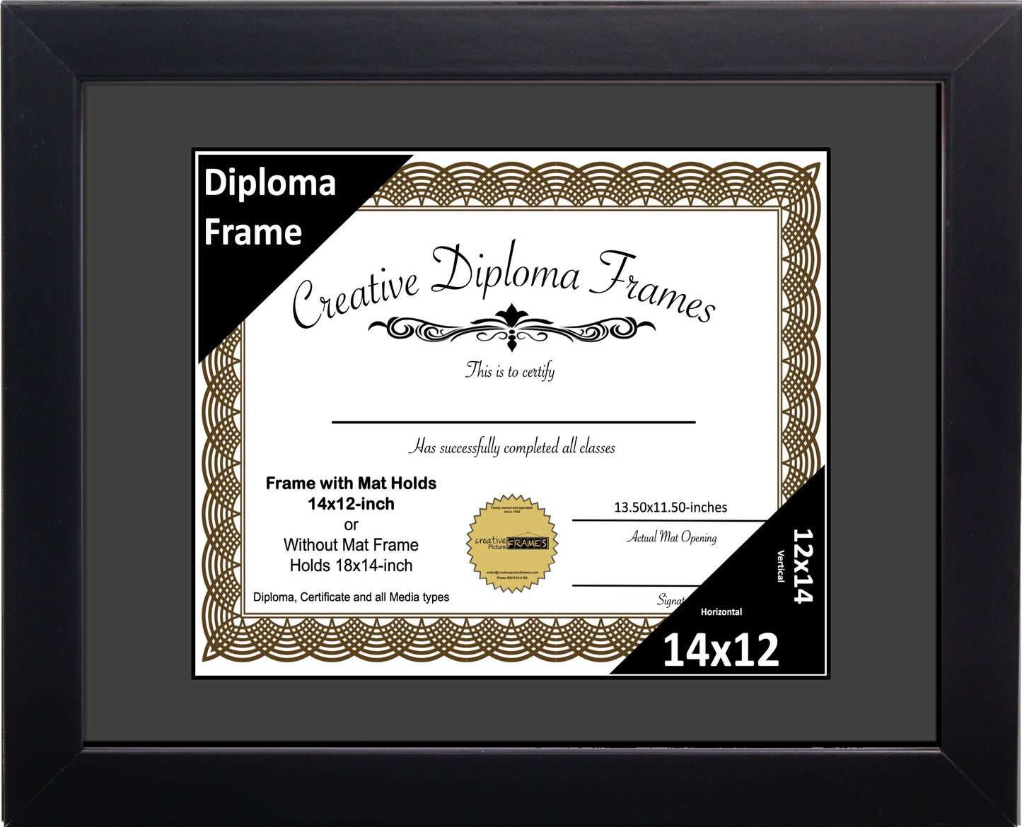 Manhattan Black Diploma Frame with Mat