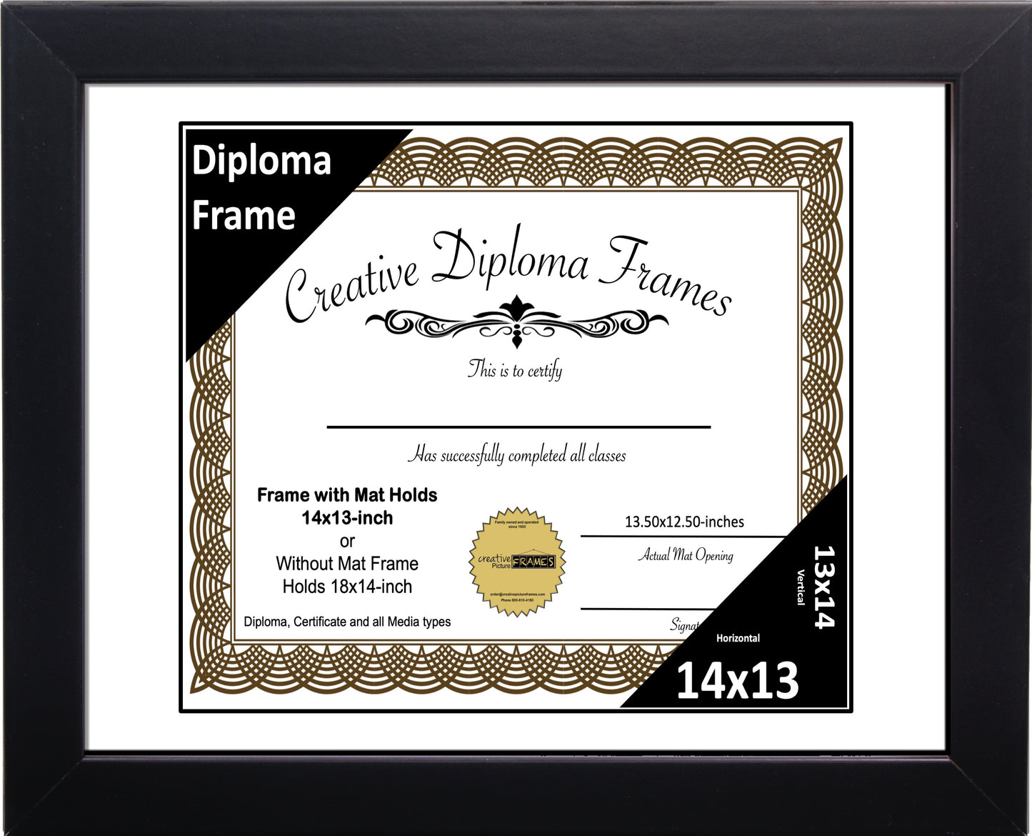Manhattan Black Diploma Frame with Mat