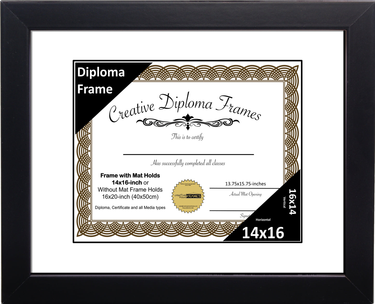 Manhattan Black Diploma Frame with Mat