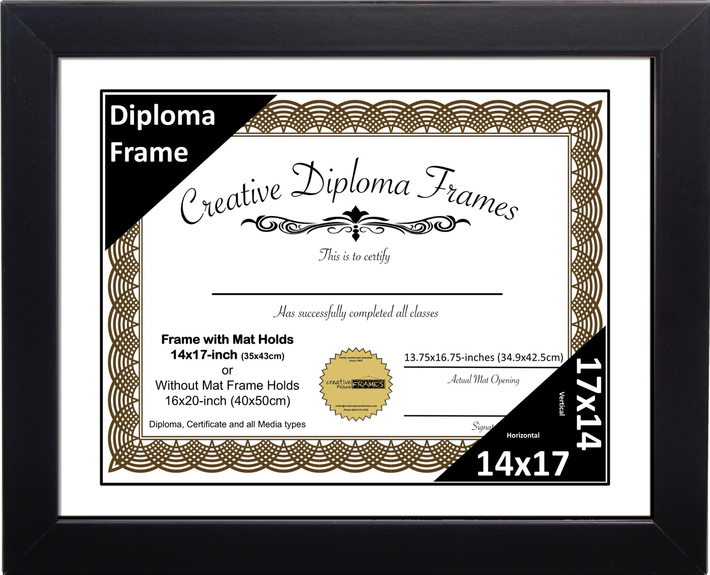 Manhattan Black Diploma Frame with Mat