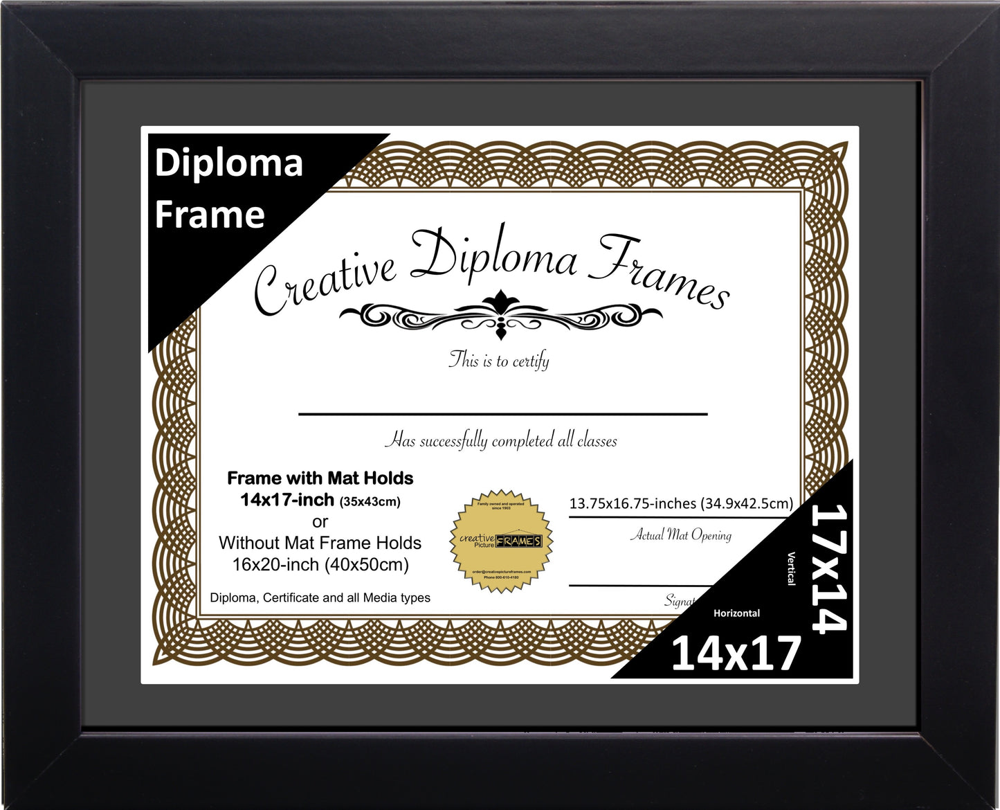 Manhattan Black Diploma Frame with Mat