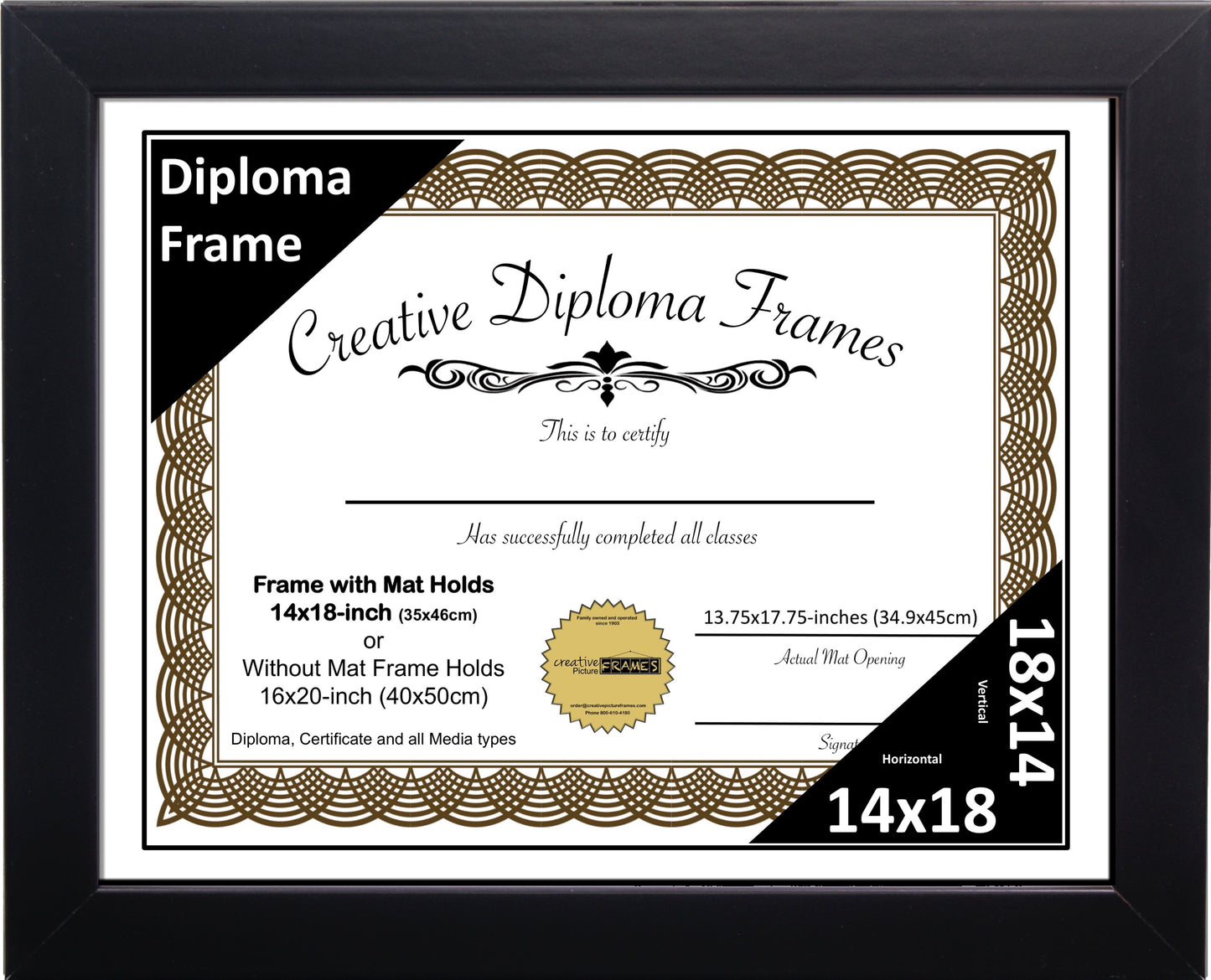 Manhattan Black Diploma Frame with Mat