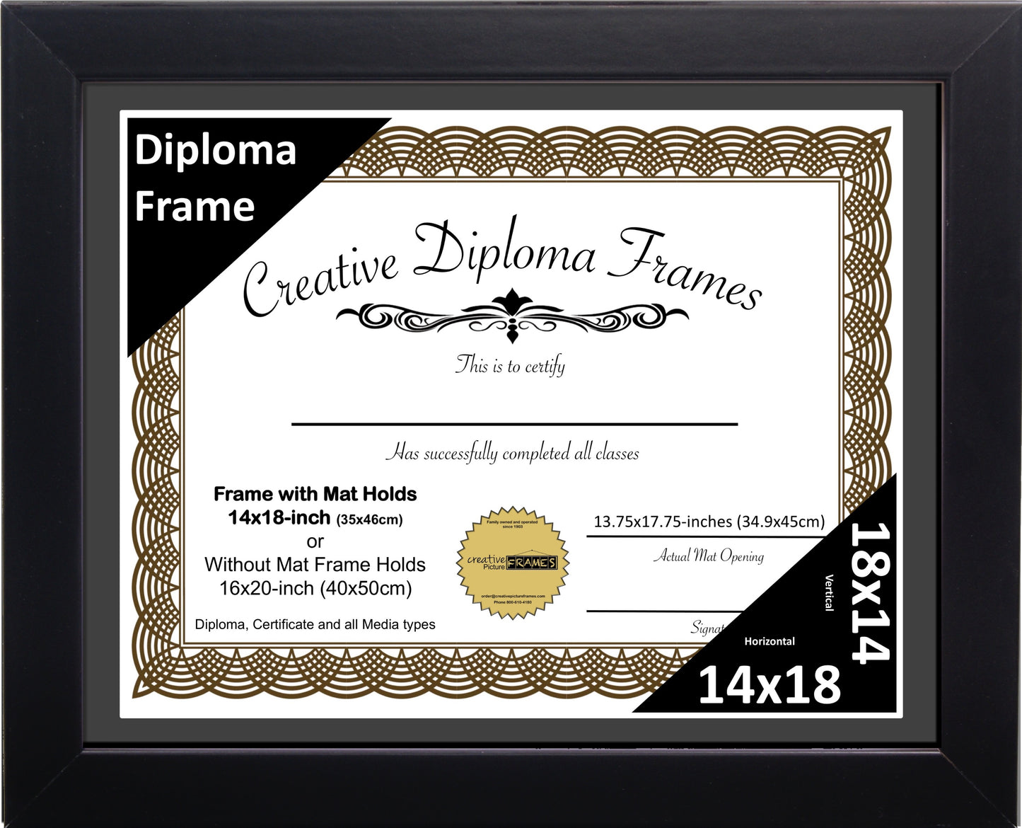 Manhattan Black Diploma Frame with Mat