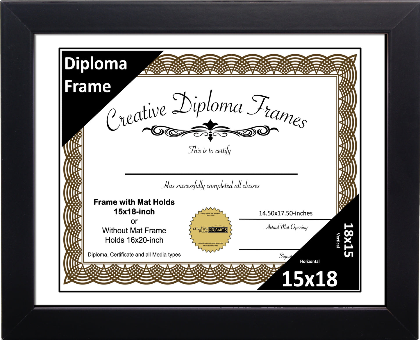 Manhattan Black Diploma Frame with Mat