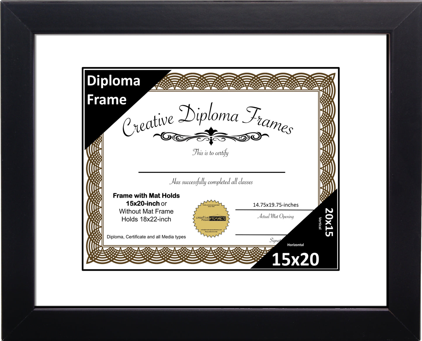 Manhattan Black Diploma Frame with Mat