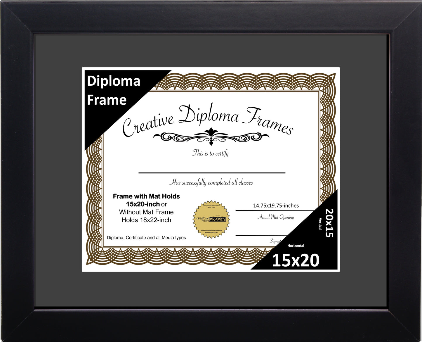 Manhattan Black Diploma Frame with Mat