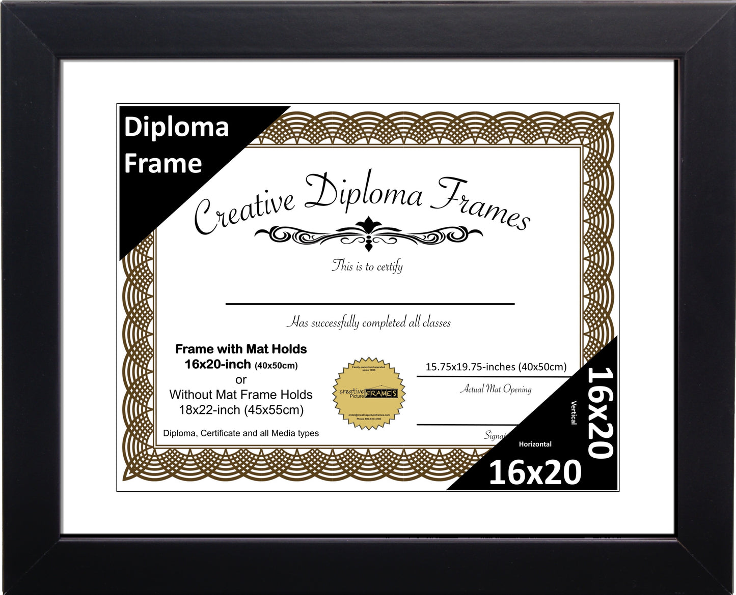 Manhattan Black Diploma Frame with Mat