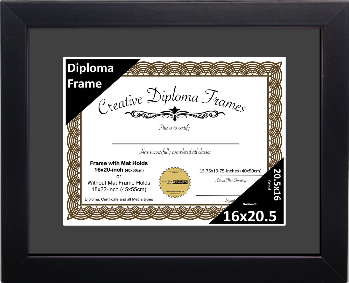 Manhattan Black Diploma Frame with Mat