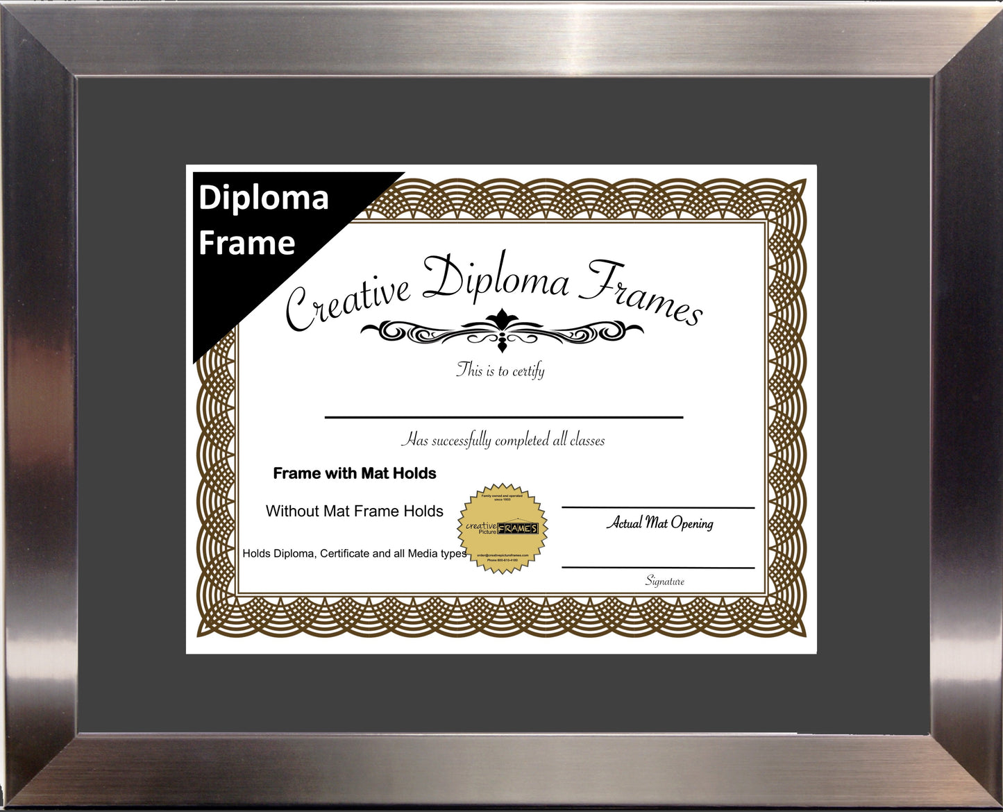 Carnegie Stainless Steel Diploma Frame with Mat