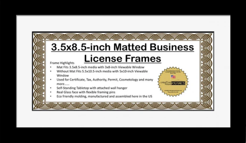 3.5x8.5-inch Business License Frame – creativepictureframes.com