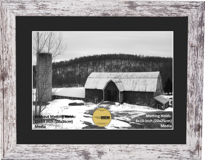 8x10 Opening White Mat in our 11x14-inch Barn Wood Picture Frame Includes Glass, Easel with Installed Wall Hanger