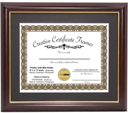 6x8 thru 16x20.5 Rockefeller Mahogany with Gold Diploma Frame with Mat
