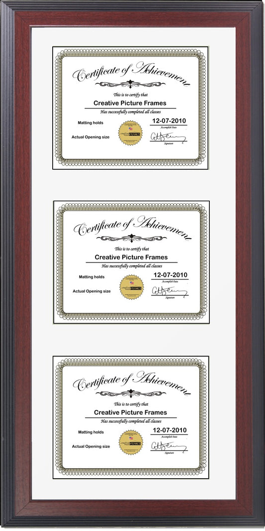 Mahogany Triple Document Vertical Frame with Mat